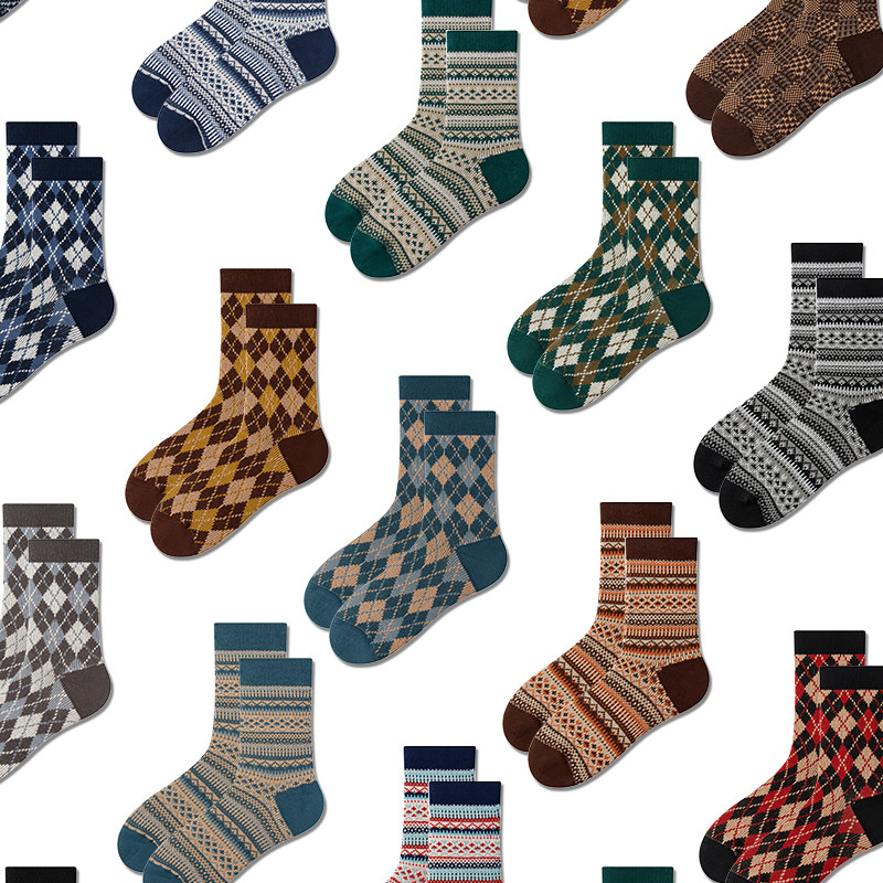 潮牌袜子男中筒袜ins潮春秋季纯棉防臭复古长袜秋冬季加厚长筒袜