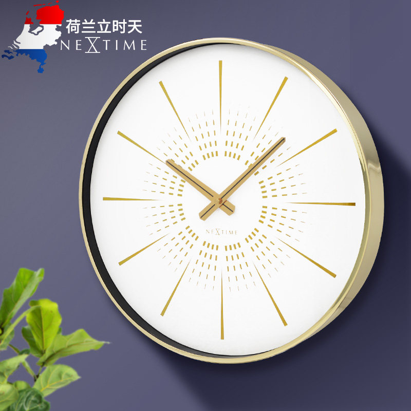 NeXtime荷兰时钟简约16英寸家用钟表免打孔客厅卧室静音金属挂钟
