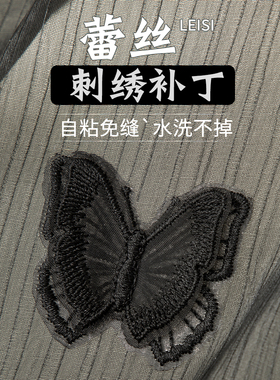 黑色蝴蝶蕾丝刺绣补丁贴蚊帐破洞真丝衣服无痕修补修复布贴可水洗