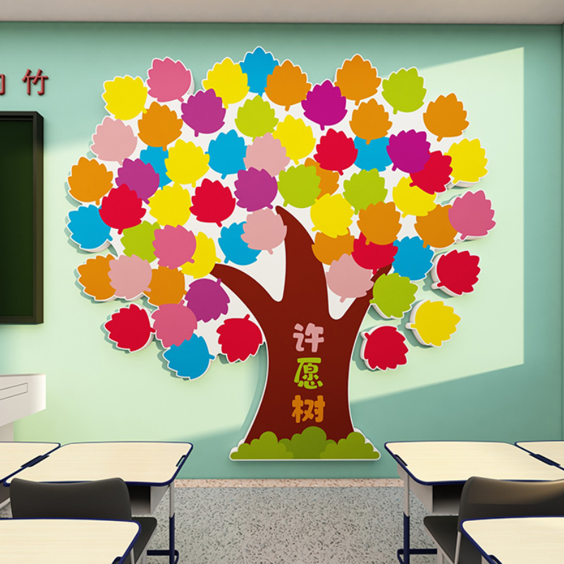 学校教室文化墙布置班级文化墙装饰励志标语立体墙贴画许愿树墙贴图片