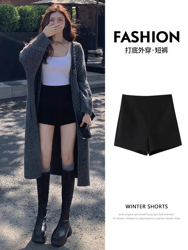 黑色短裤女2025新款春秋打底外穿a字裤显瘦外穿弹力高腰辣妹热裤