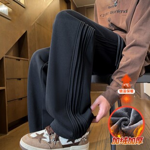 黑色男士卫裤秋冬季2025新款直筒运动阔腿裤休闲加绒加厚保暖裤子