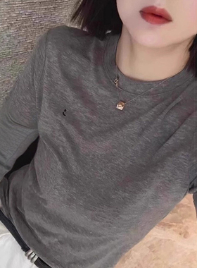 打底衫秋季新款内搭修身圆领灰色长袖T恤上衣0115k