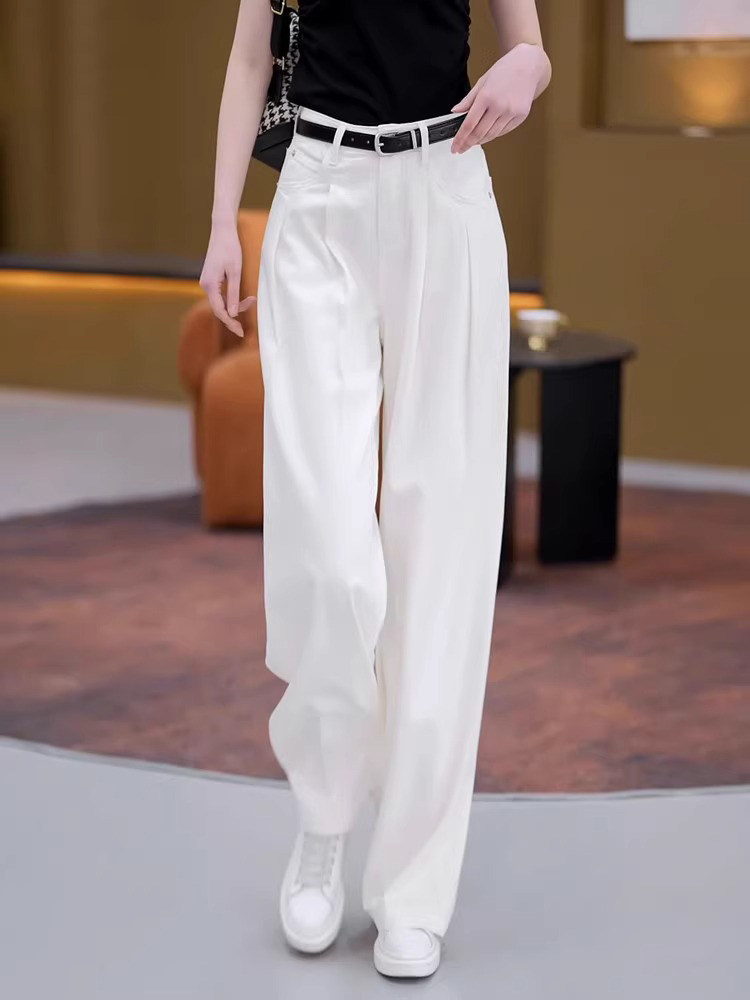 白色窄版阔腿牛仔裤女春秋2025年新款高腰宽松垂感长裤百搭直筒裤