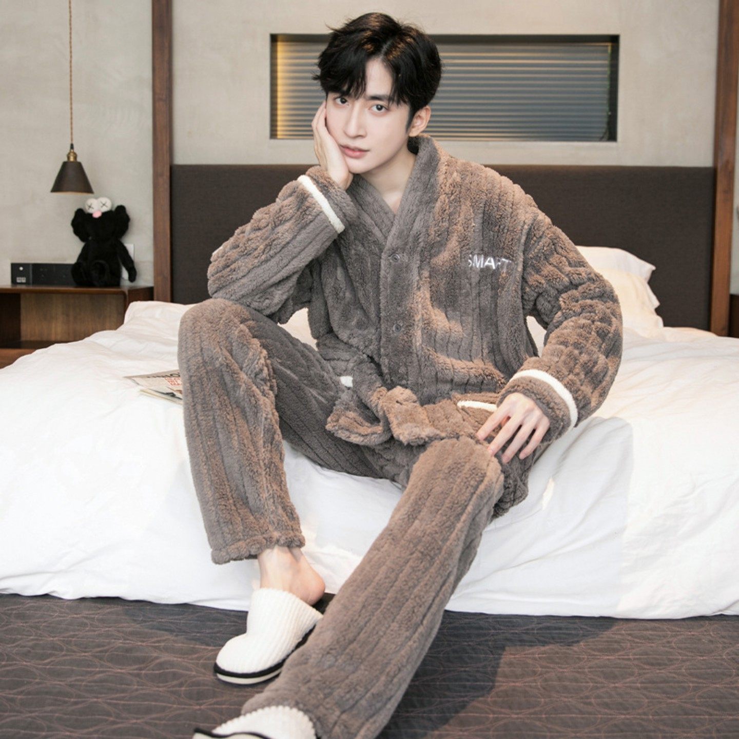 男士珊瑚绒睡衣男秋冬季新款加厚加绒法兰绒长袖保暖家居服套装,运动/瑜伽/健身/球迷用品,瑜伽t恤,淘宝优惠券,粉丝福利购,淘宝优惠卷
