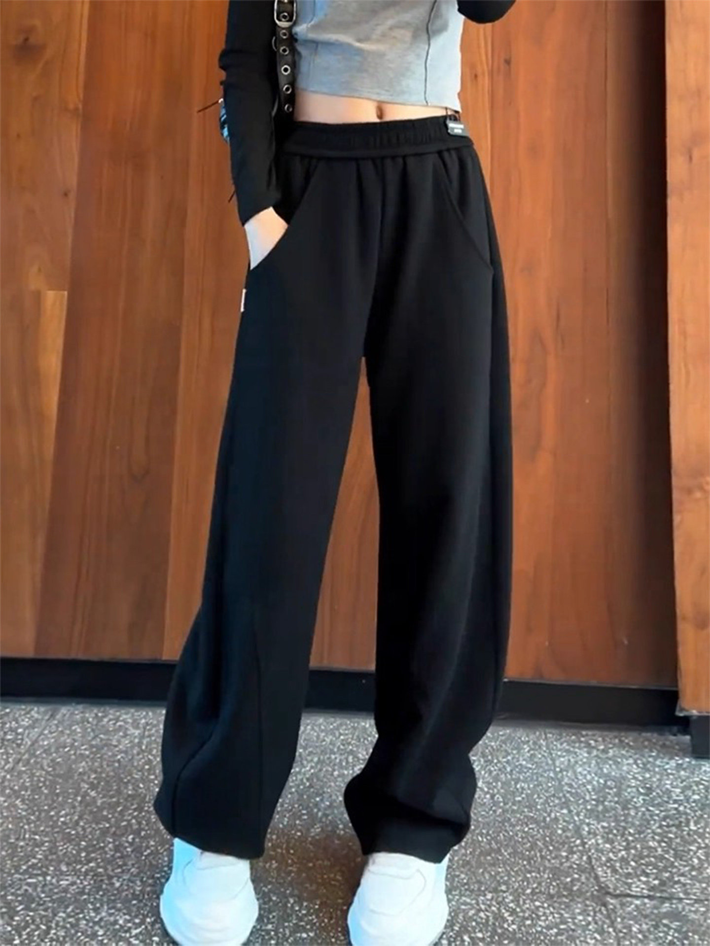 黑色窄版阔腿裤女春秋新款香蕉裤垂感高腰显瘦裤子运动裤休闲卫裤,女装/女士精品,休闲裤,淘宝优惠券,粉丝福利购,淘宝优惠卷