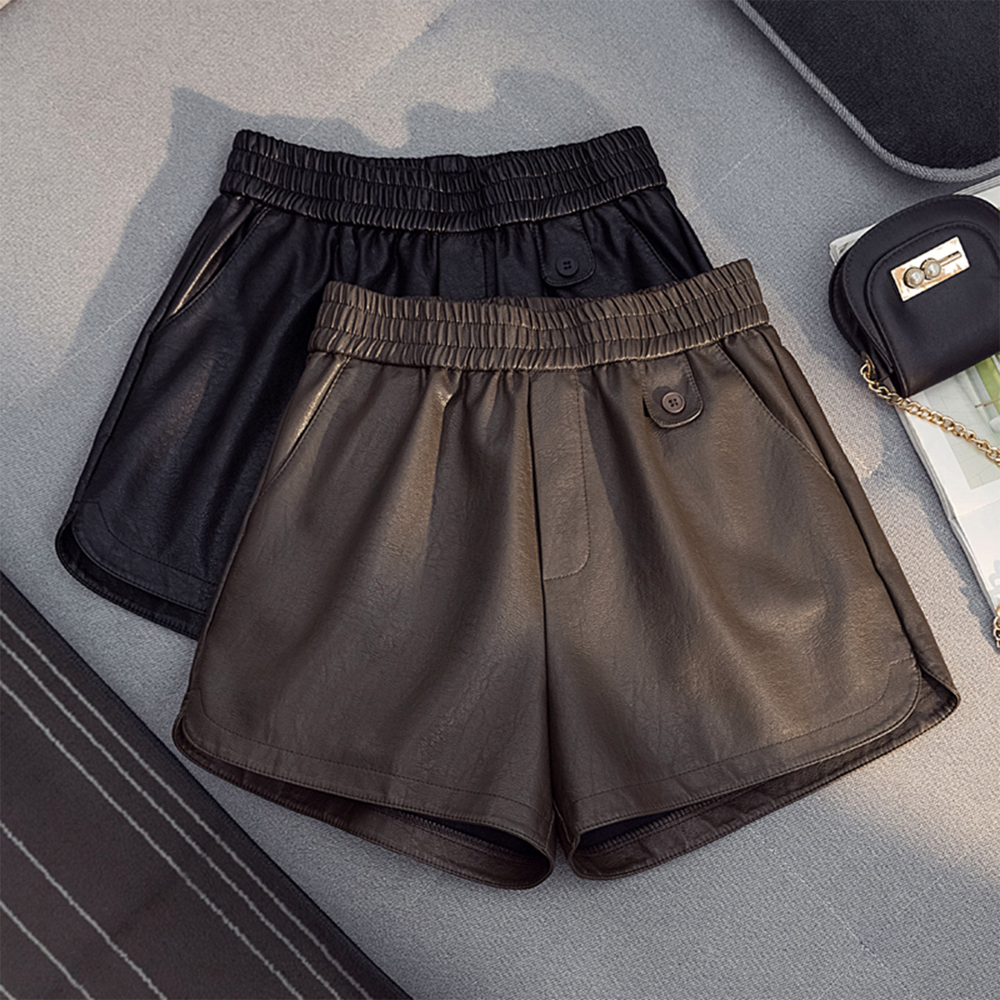 美拉德咖色皮裤短裤女秋冬新款配靴子外穿松紧腰包臀靴裤高腰热裤,女装/女士精品,休闲裤,淘宝优惠券,粉丝福利购,淘宝优惠卷