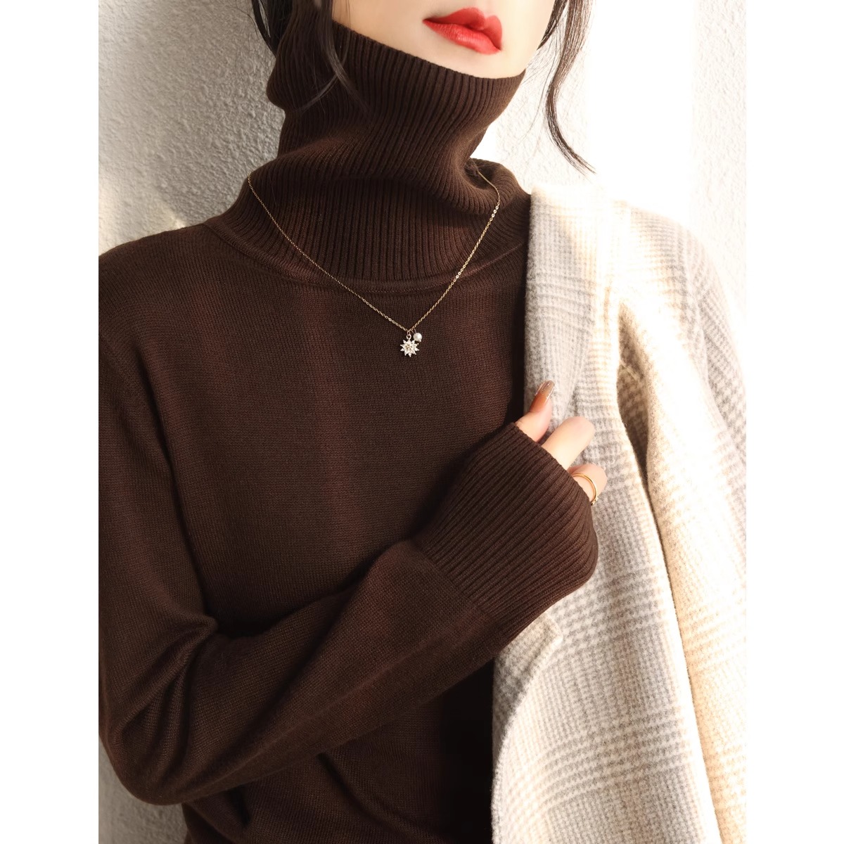 秋冬高领打底衫女修身洋气内搭毛衣显瘦长袖针织衫美拉德穿1121z