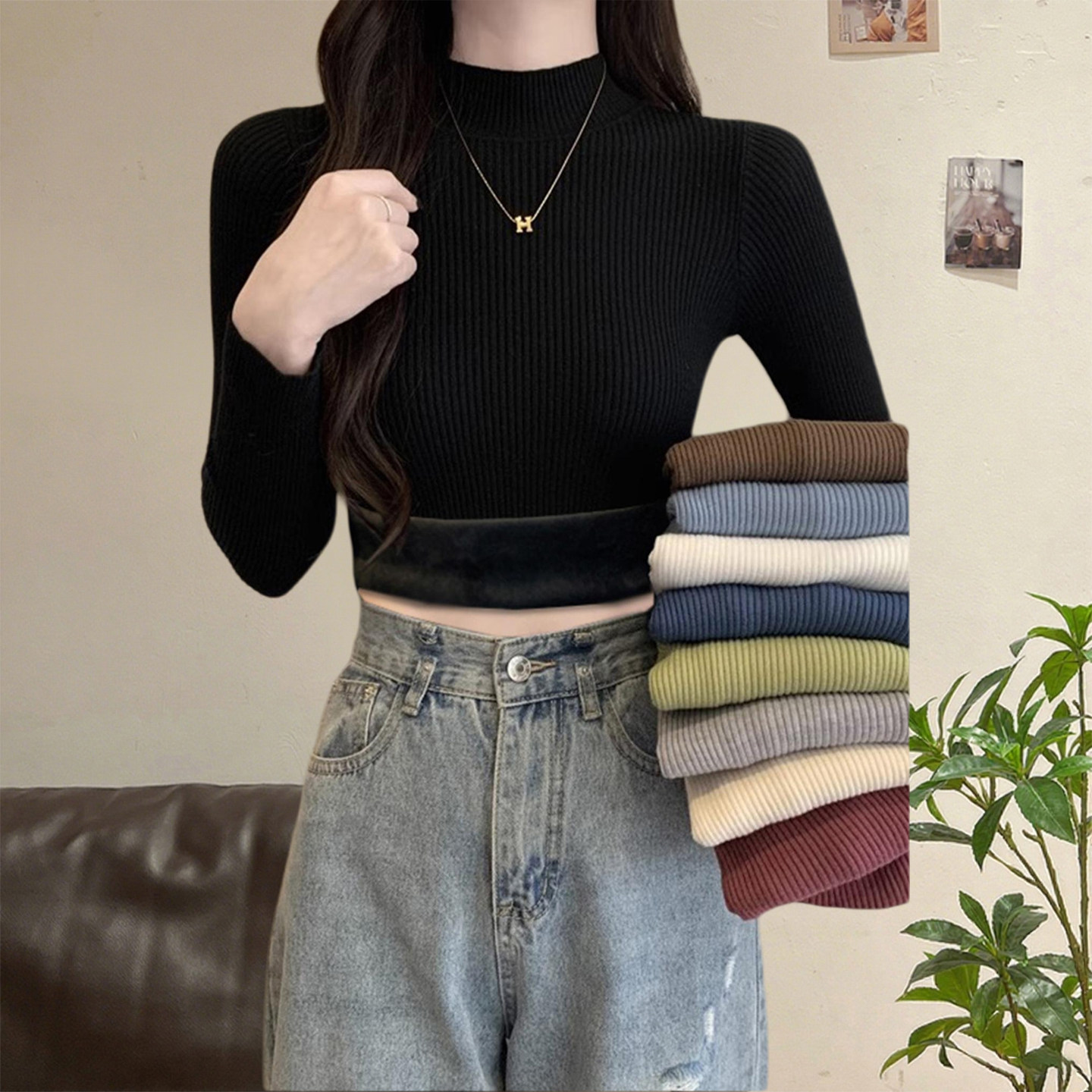 不臃肿！东北加绒保暖内衣女秋冬半高领中领打底衫加厚一体绒毛衣,女士内衣/男士内衣/家居服,保暖上装,淘宝优惠券,粉丝福利购,淘宝优惠卷