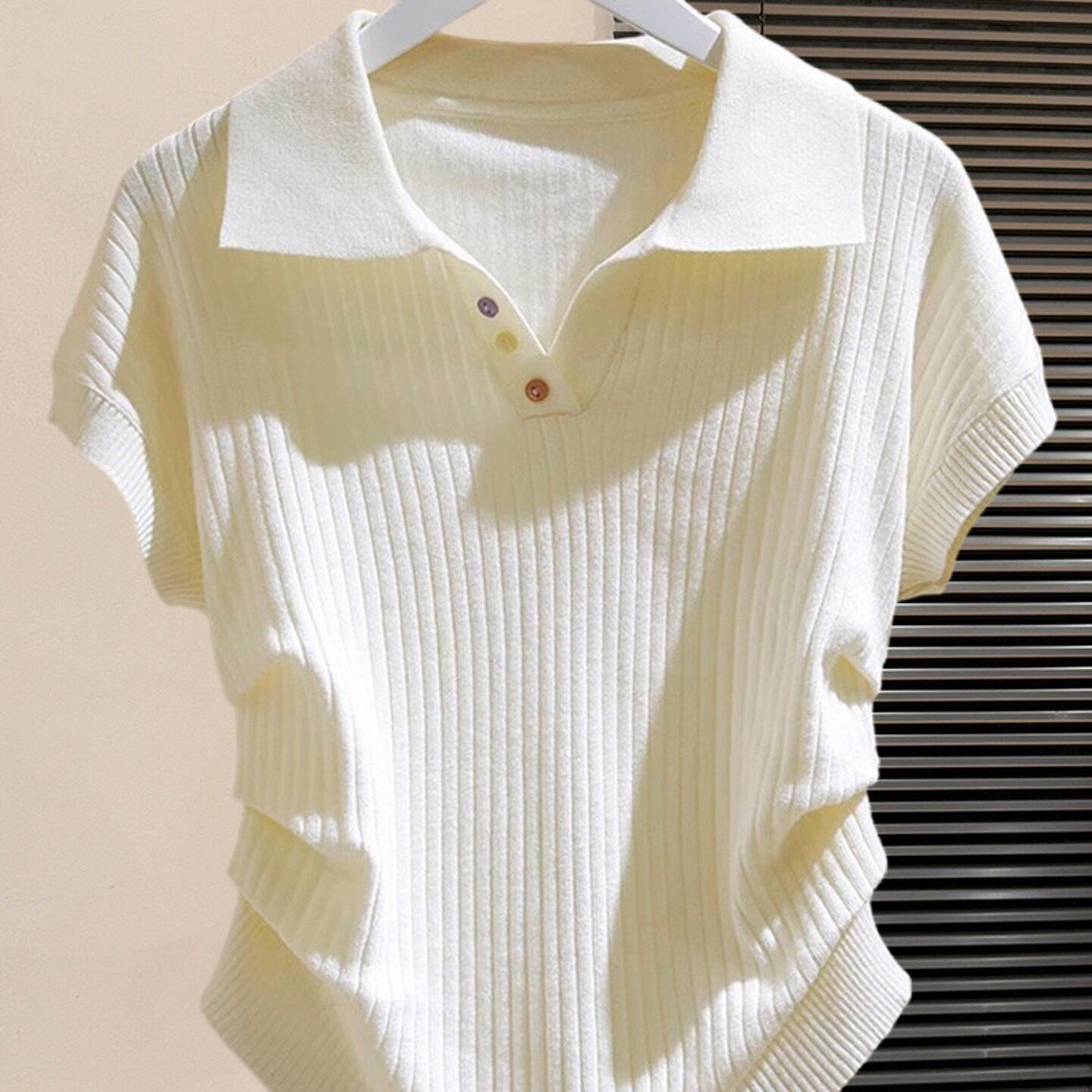 老钱风POLO领冰丝针织短袖T恤女2026新款夏季褶皱修身翻领小上衣