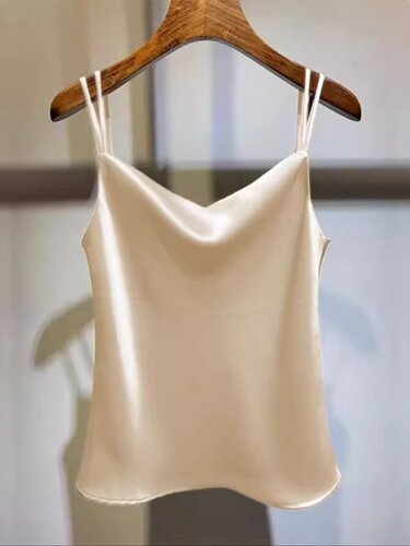 高端彷真丝吊带背心女气质百搭V领三醋酸缎面宽松打底衫西装内搭