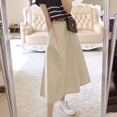 百搭梨形身材遮胯中长版 高腰显瘦a字裙休闲 伞裙 薄款 半身裙女夏季