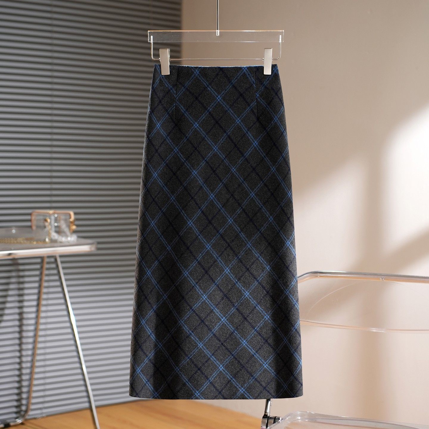 羊毛半身裙女秋冬新款高腰开叉直筒裙中长款加厚毛呢格纹包臀裙子,女装/女士精品,半身裙,淘宝优惠券,粉丝福利购,淘宝优惠卷