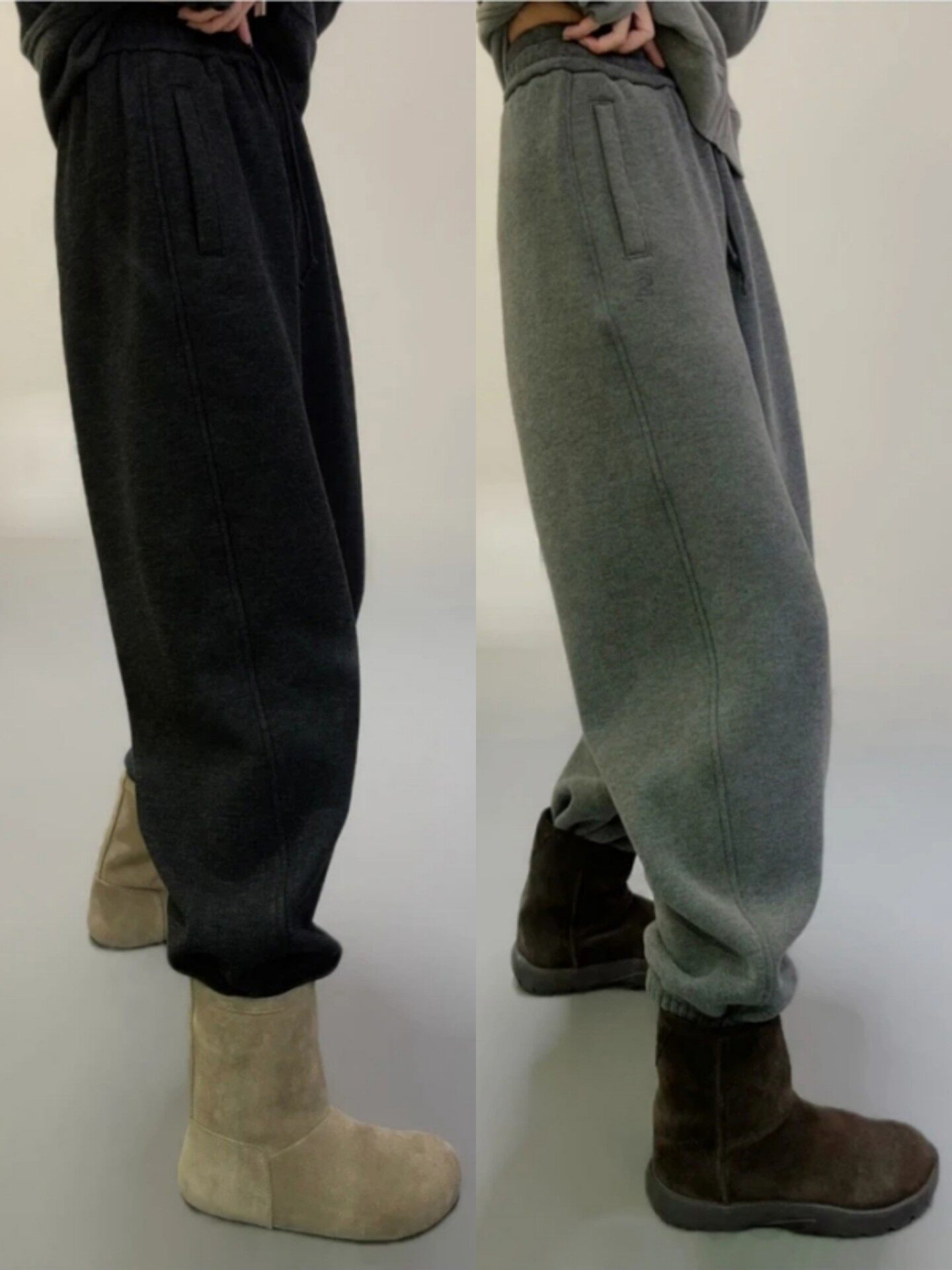 欧货灰色束脚运动裤女秋冬新款配马丁靴美式大码裤子加绒加厚卫裤