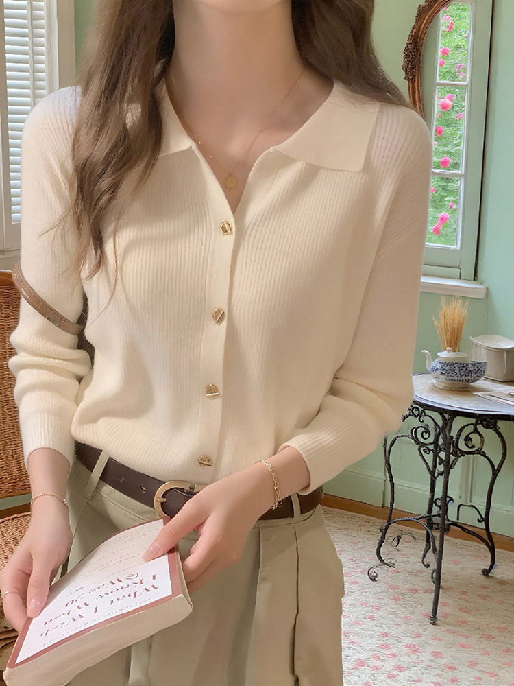 polo领针织打底衫女2025秋季新款修身长袖T恤小香风内搭毛衣上衣