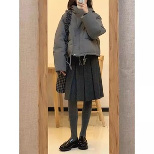 灰色毛呢半身裙女冬季梨型身材遮胯a字百褶裙胖mm小个子显瘦中裙