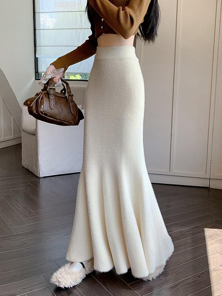 加厚针织半身裙女秋冬高腰显瘦a字裙气质名媛鱼尾裙高级感长裙