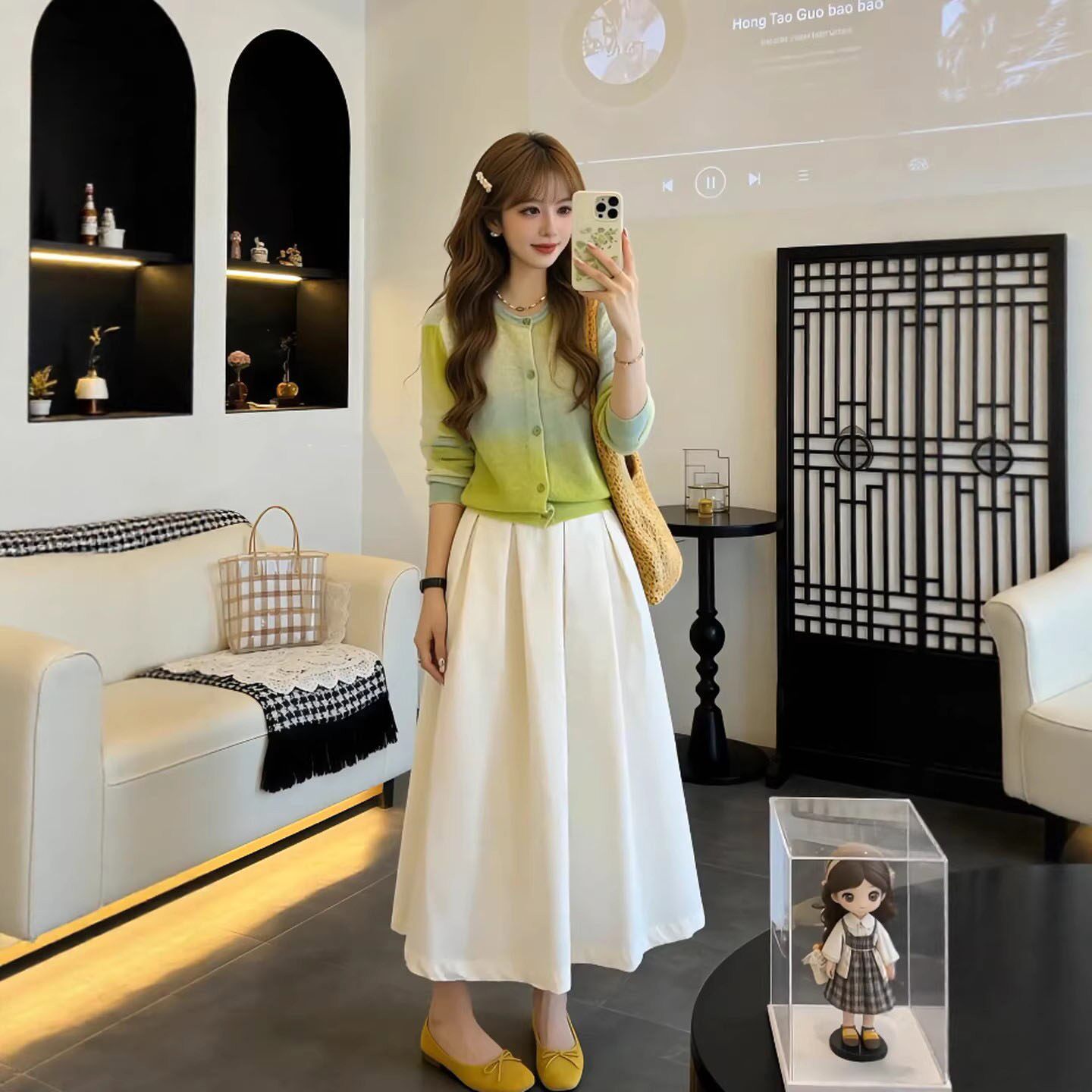 渐变绿色长袖针织开衫女春秋2026新款韩系穿搭高级感绝美毛衣外套