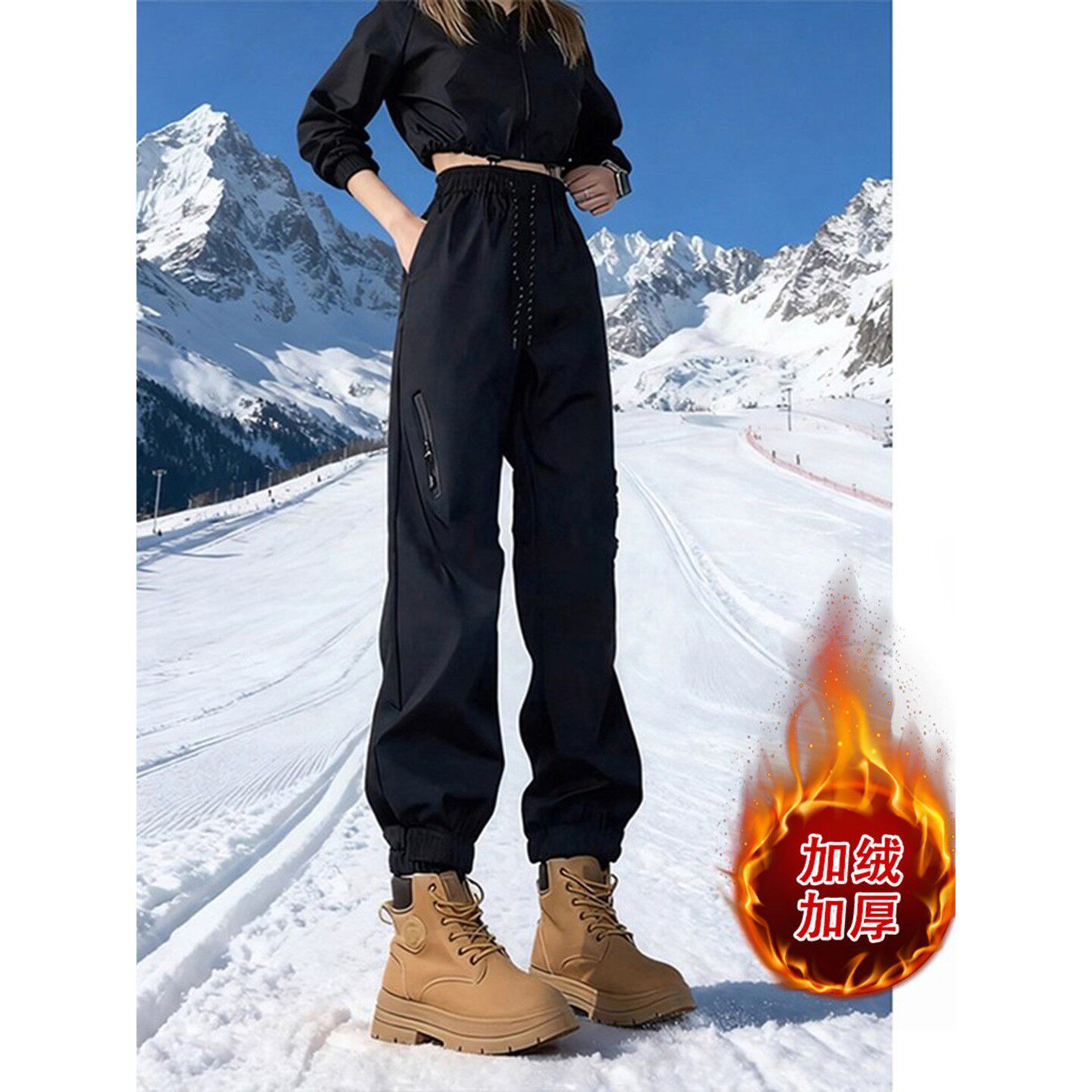 东北零下40加绒加厚束脚冲锋裤女款防水防风滑雪裤防寒登山工装裤