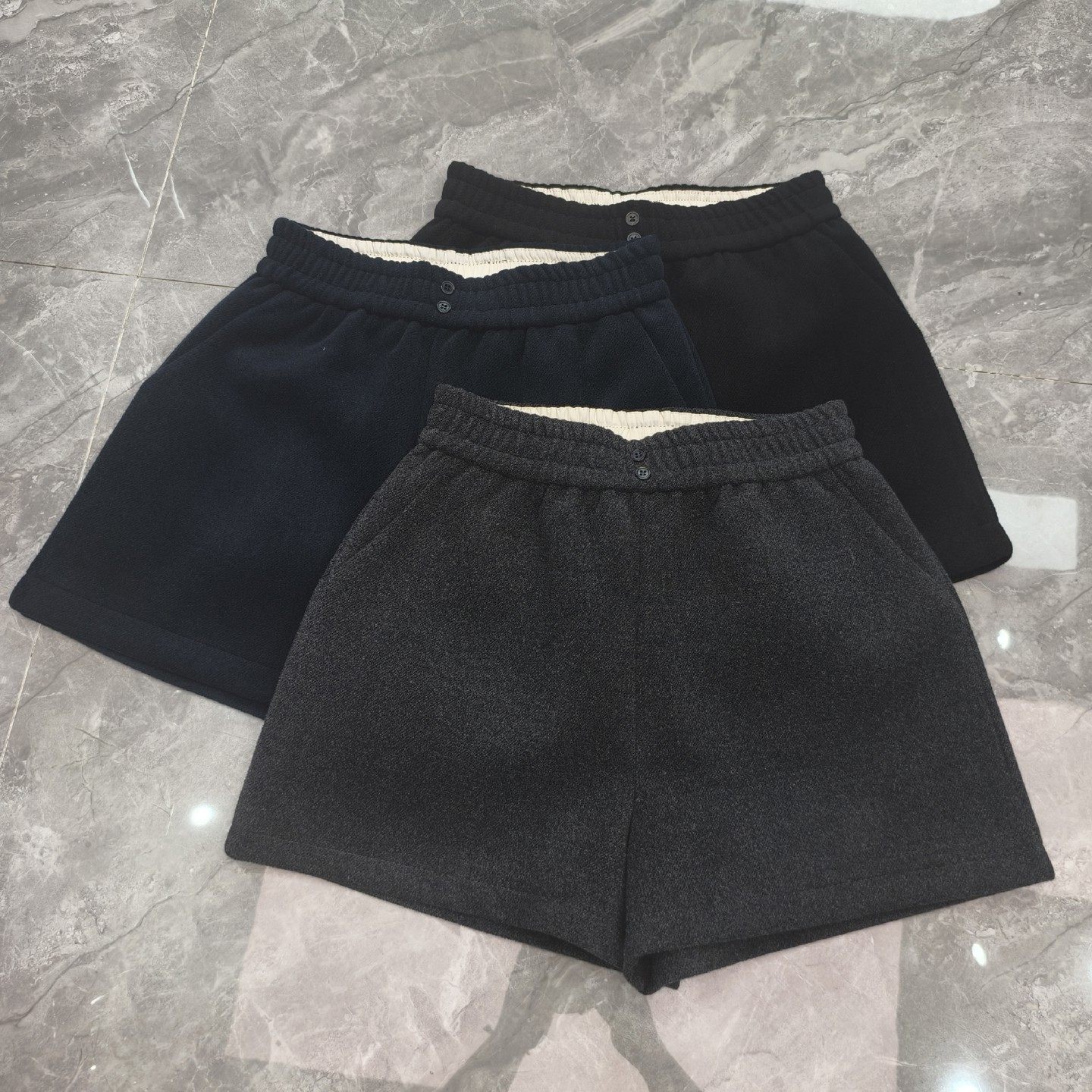 松紧腰毛呢短裤秋冬新款高腰显瘦阔腿裤外穿休闲打底配靴子靴裤