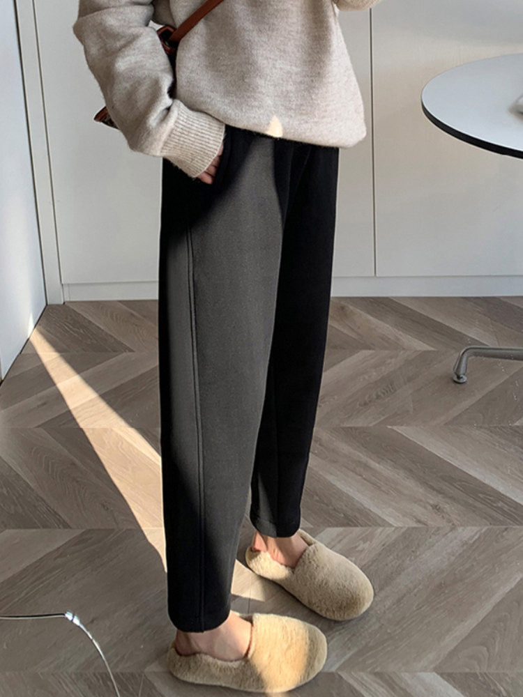 黑色加绒卫裤女冬季高腰显瘦裤子休闲加厚哈伦奶奶萝卜裤运动裤