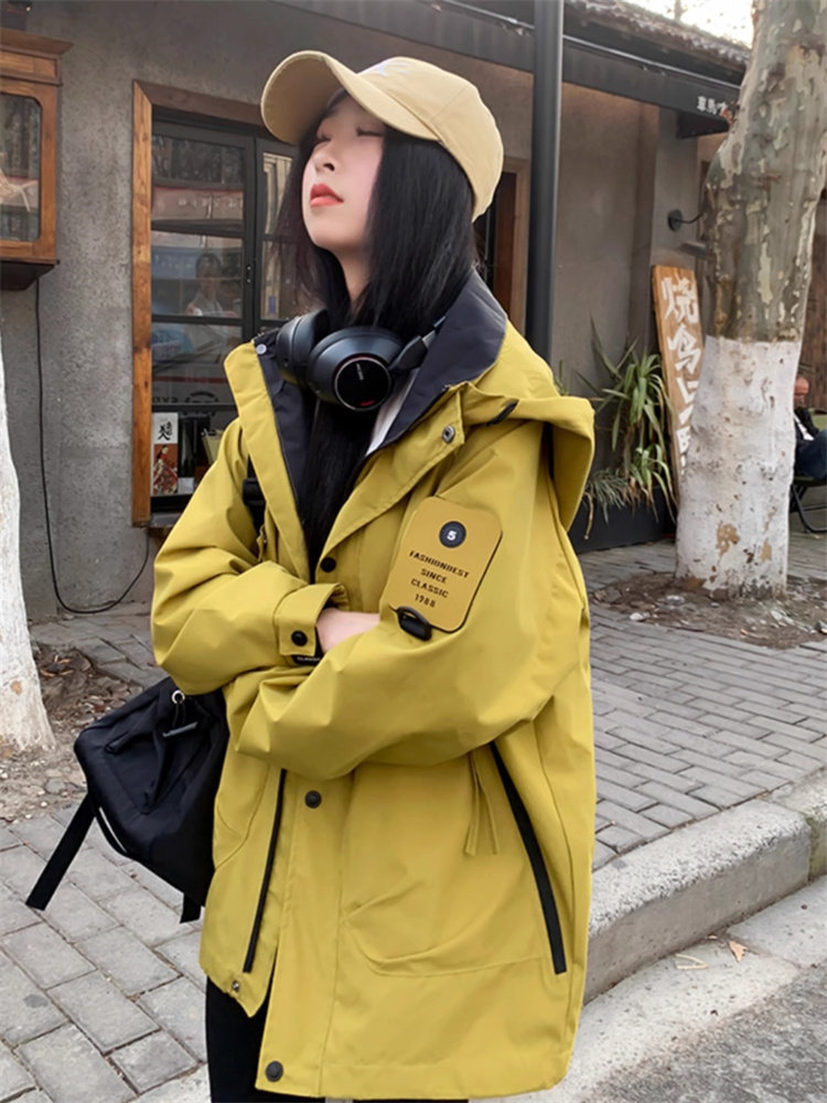 姜黄色连帽夹克女式秋季新时尚户外登山服防风夹克