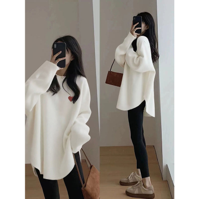 白色内搭打底衫女秋冬遮屁股中长款长袖t恤搭配鲨鱼裤的上衣1216w