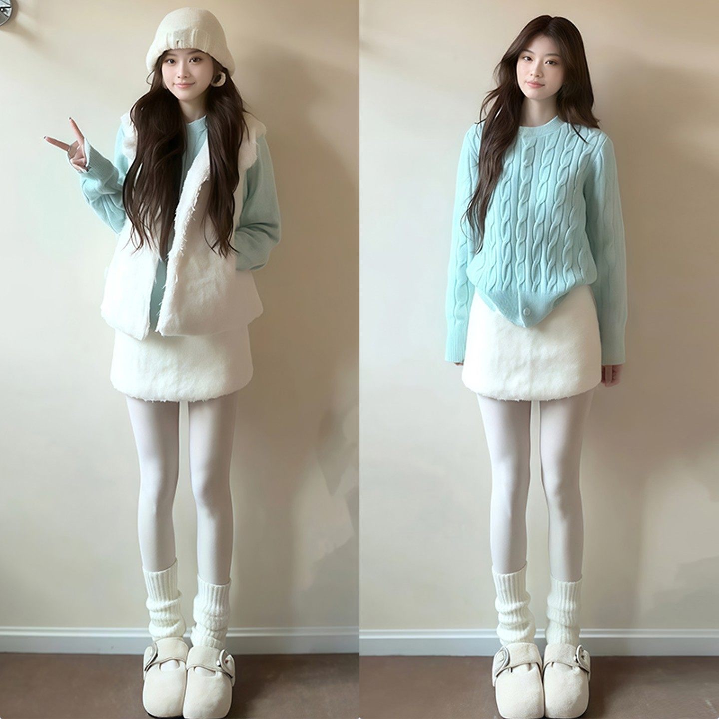 白色羊羔绒毛半身裙女秋冬新款毛毛短裙修身显瘦紧身高腰包臀裙子