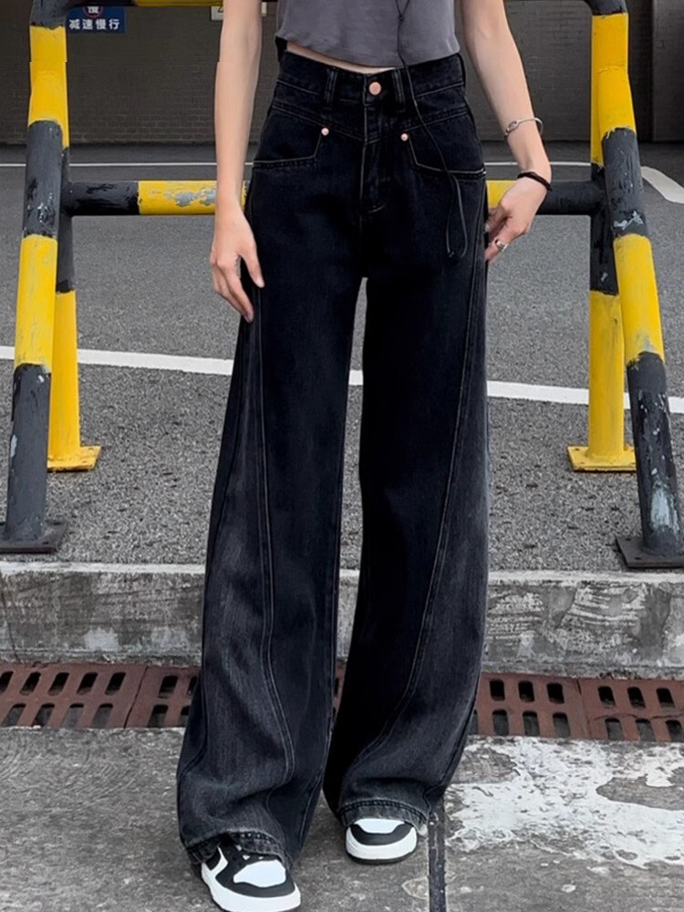黑色阔腿牛仔裤女春秋弯刀裤高腰直筒宽松美式覆古镰刀裤香蕉裤,女装/女士精品,牛仔裤,淘宝优惠券,粉丝福利购,淘宝优惠卷