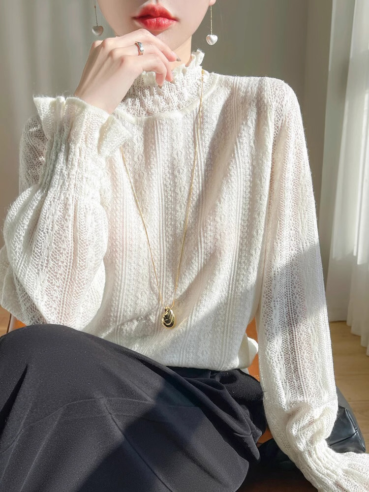 小香风内搭蕾丝边半高领毛衣打底衫女秋冬新款时髦洋气软糯针织衫,运动/瑜伽/健身/球迷用品,瑜伽t恤,淘宝优惠券,粉丝福利购,淘宝优惠卷