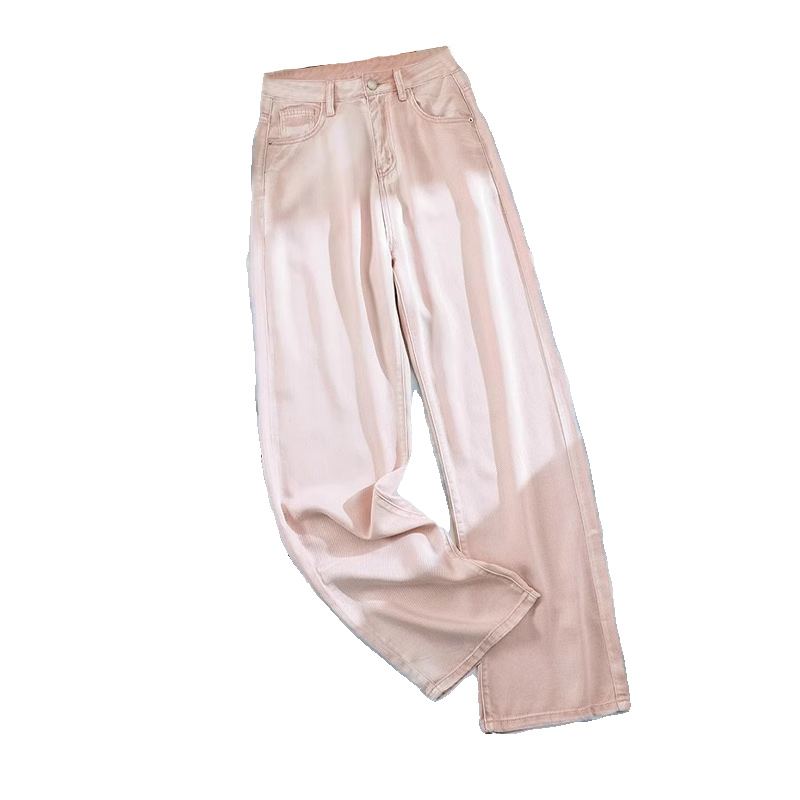 粉色天丝牛仔裤女夏季薄款高腰直筒宽松垂感长裤凉感冰丝阔腿裤