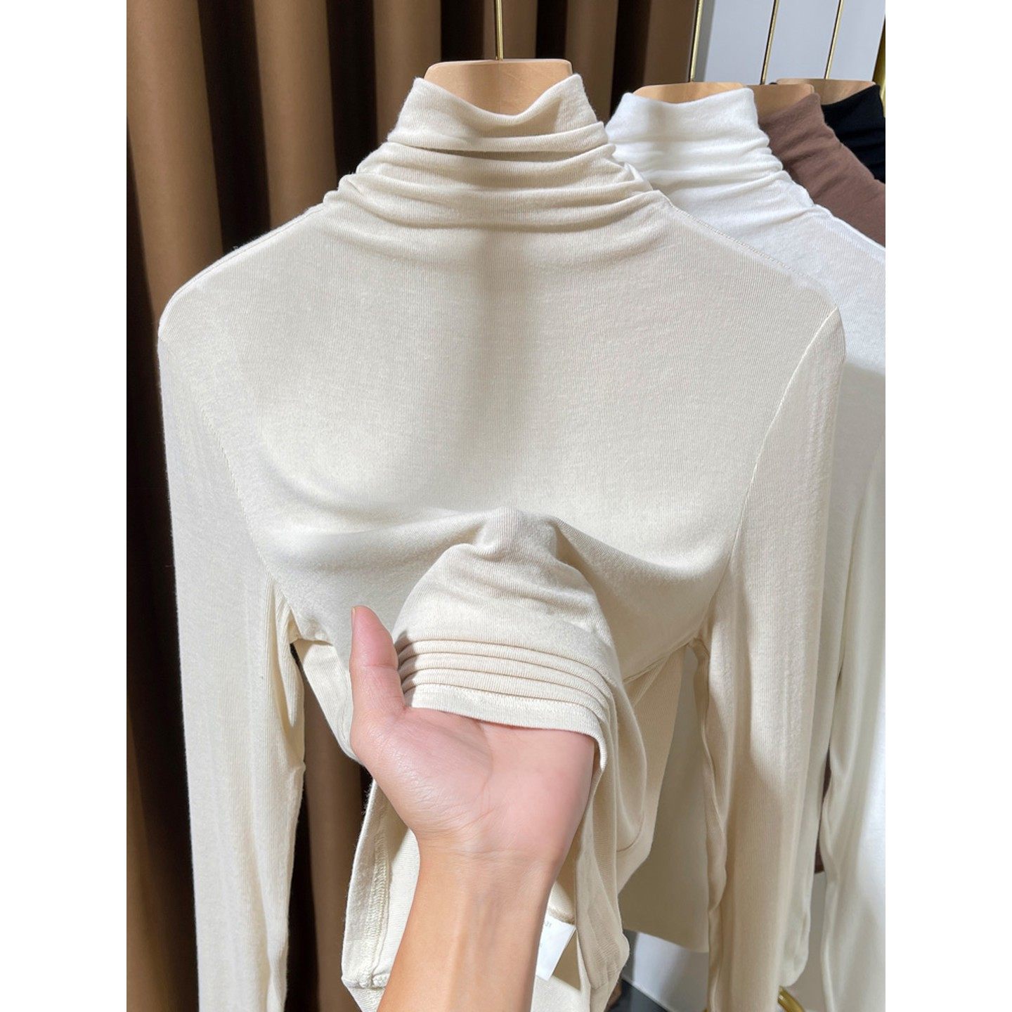 高领针织打底衫女秋冬小香风内搭长袖小衫高级感堆堆领叠穿上衣