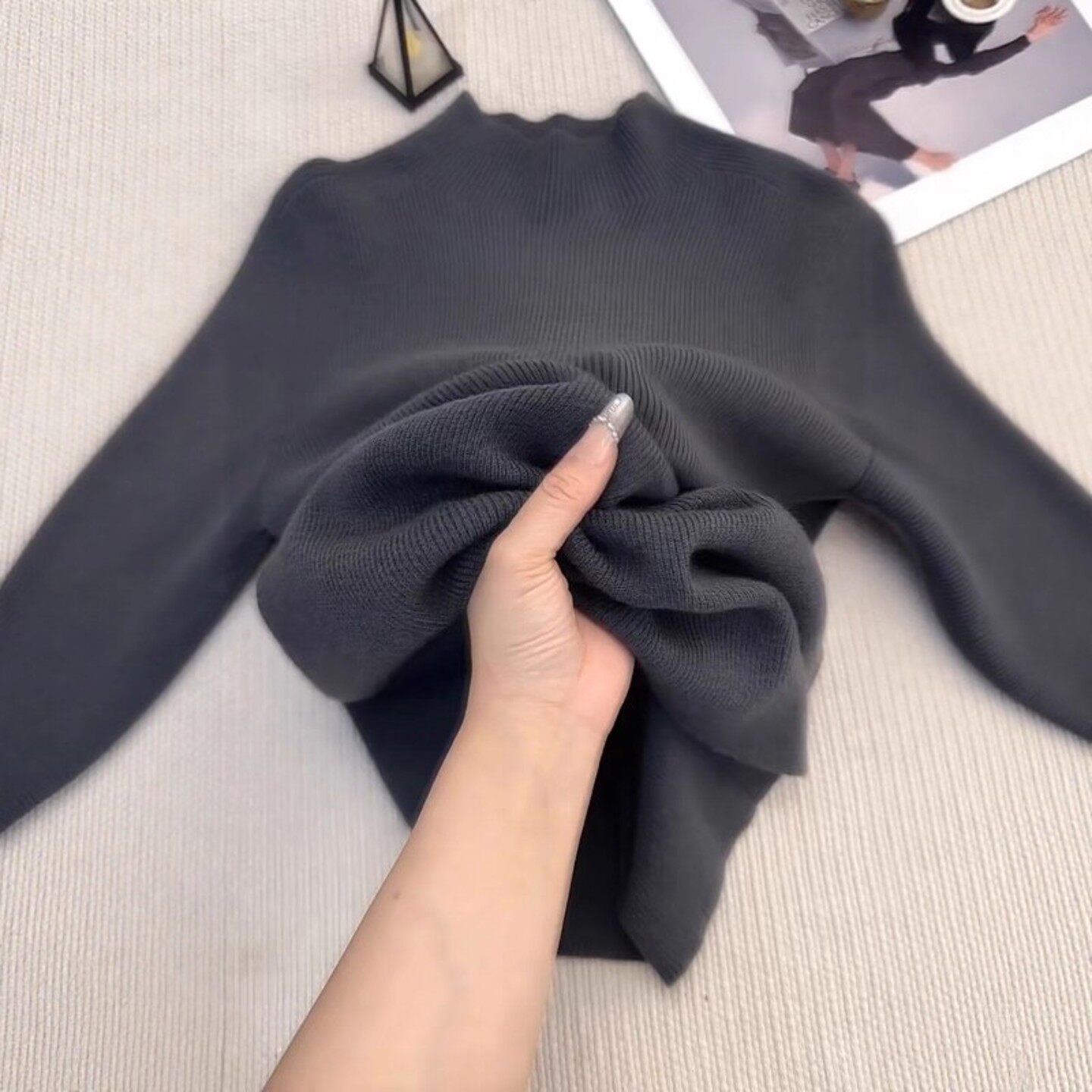 不起球可机洗灰色半高领打底衫女秋冬修身内搭针织毛衣长袖上衣