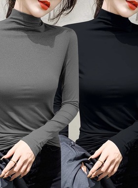 黑色半高领打底衫秋内搭长袖T恤修身显瘦上衣0115k