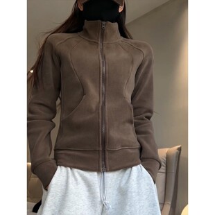 美拉德咖色立领加绒加厚摇粒绒女秋冬新款冲锋衣内胆保暖外套上衣