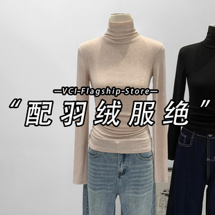 莱赛尔天丝高领毛衣打底衫女冬季高级感羽绒服内搭不起球针织上衣