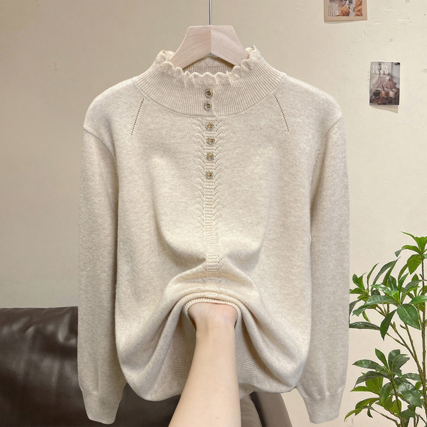 开扣半高领毛衣打底衫女2025秋冬新款套头外穿针织衫内搭洋气上衣,女装/女士精品,T恤,淘宝优惠券,粉丝福利购,淘宝优惠卷