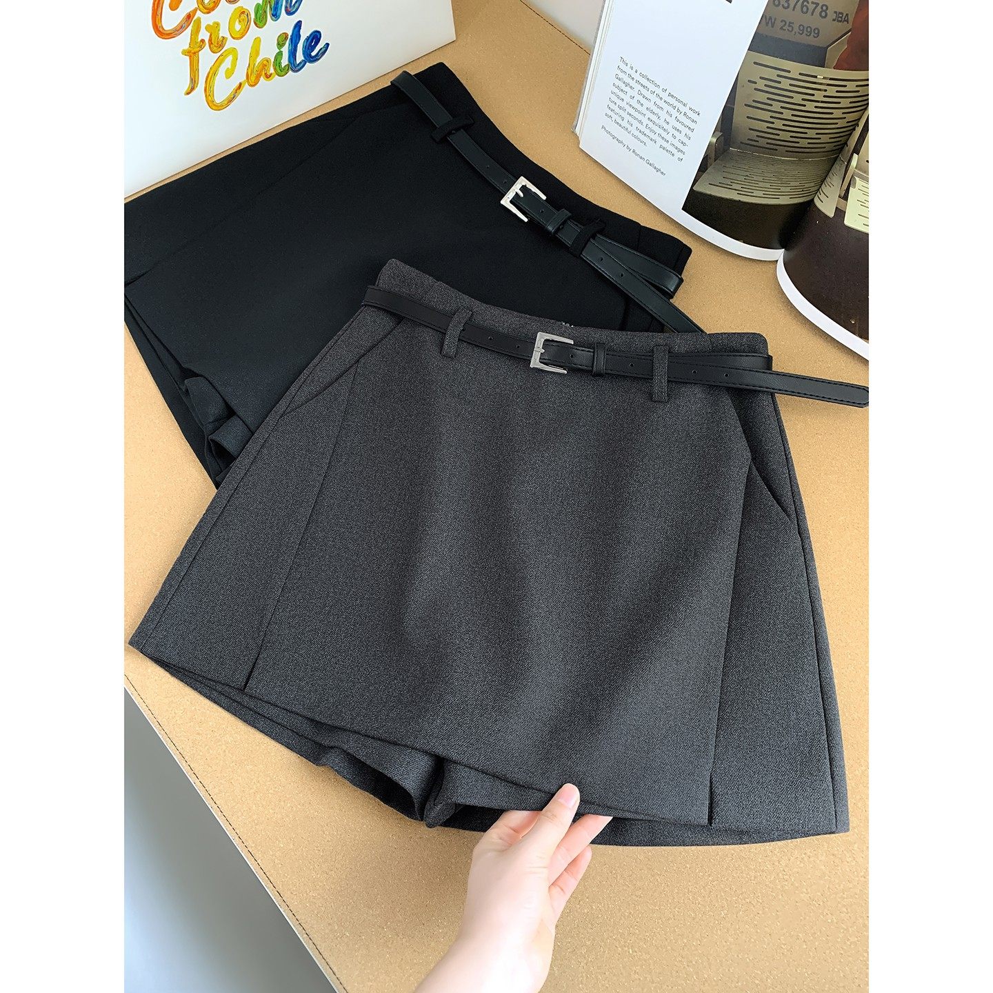 黑色不规则毛呢短裙裤女秋冬高腰显瘦阔腿裤裙配靴子灰色半身裙,女装/女士精品,半身裙,淘宝优惠券,粉丝福利购,淘宝优惠卷