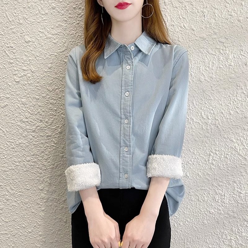 秋冬休闲百搭加绒加厚衬衫外套女通勤气质长袖宽松一体绒夹棉衬衣,女装/女士精品,衬衫,淘宝优惠券,粉丝福利购,淘宝优惠卷