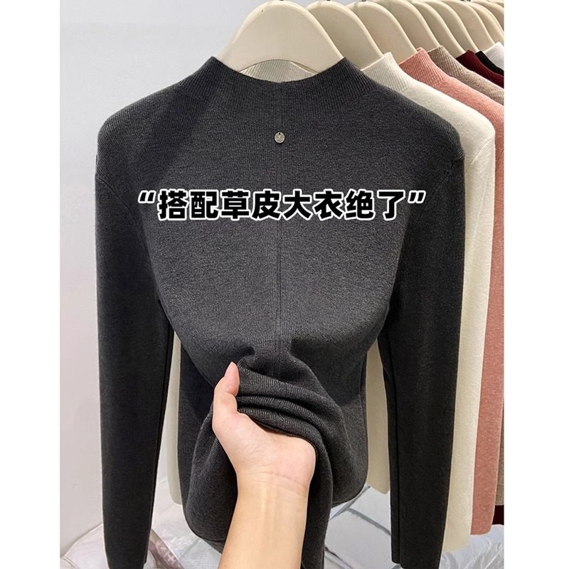 灰色半高领针织衫女秋冬修身显瘦不起球毛衣洋派小香风内搭打底衫