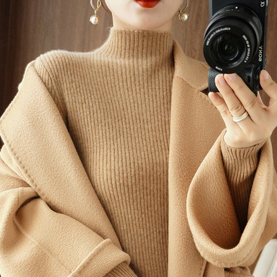 配大衣的内搭毛衣女冬新款半高领洋气修身百搭针织打底上衣1204w