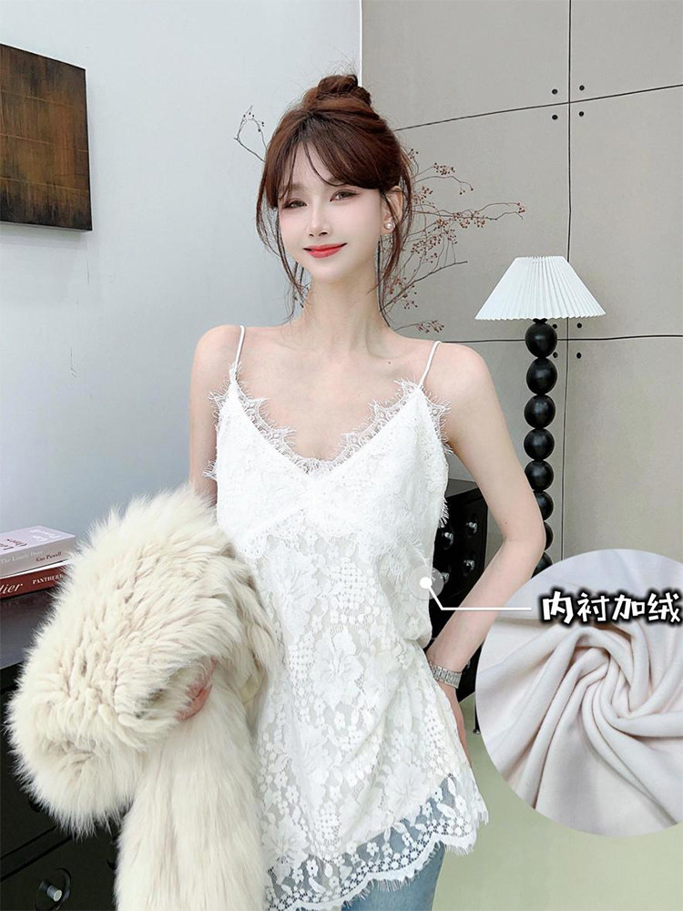 中长款蕾丝边加绒打底吊带背心女遮屁股遮臀屁帘子下摆皮草内搭