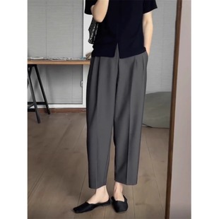 灰色西装裤女春夏季新款通勤西裤高级感垂感阔腿裤九分宽松休闲