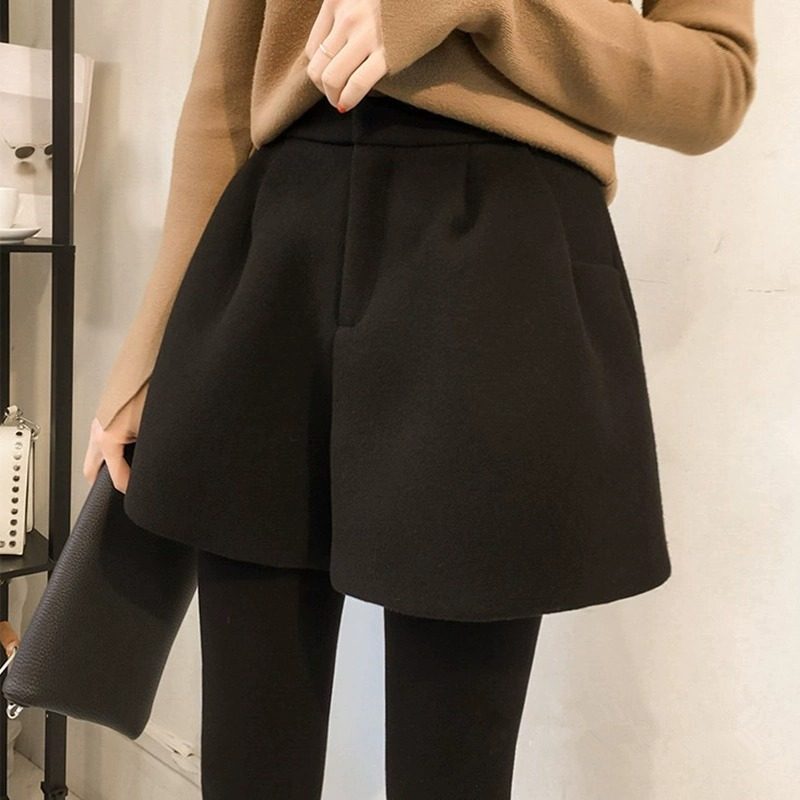 黑色毛呢短裤女秋冬外穿靴裤高腰显瘦a字休闲裤加厚宽松阔腿裤,女装/女士精品,休闲裤,淘宝优惠券,粉丝福利购,淘宝优惠卷
