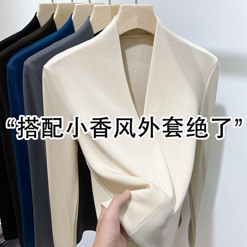 德绒打底衫女秋冬新款小香风内搭V领磨毛长袖t恤修身显瘦加绒上衣,户外/登山/野营/旅行用品,速干T恤,淘宝优惠券,粉丝福利购,淘宝优惠卷