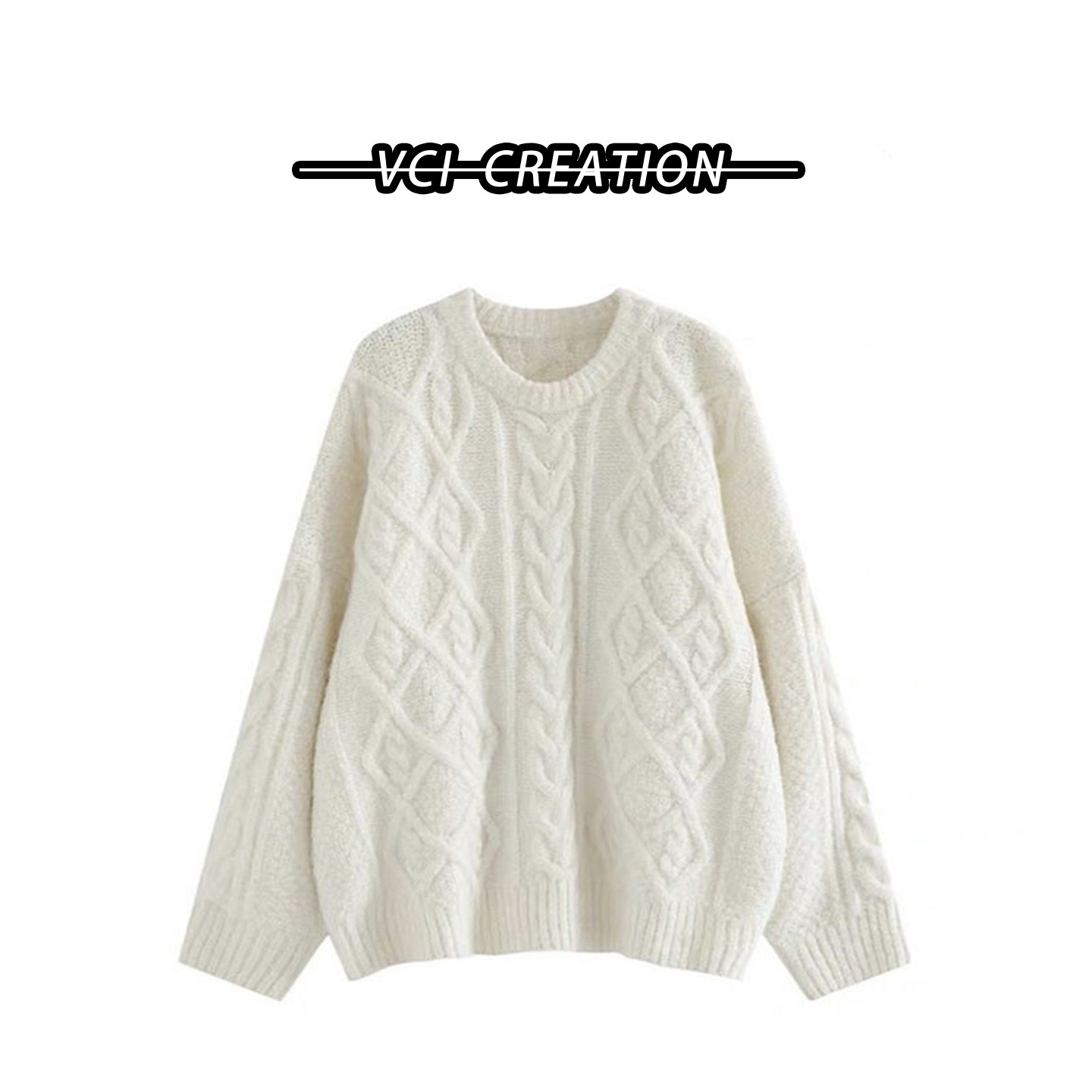 奶白色圆领羽绒服内搭麻花毛衣女秋冬季百搭宽松慵懒风外穿针织衫