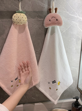 挂式擦手巾可爱儿童搽手布珊瑚绒吸水厨房家用网红手帕小方巾毛巾