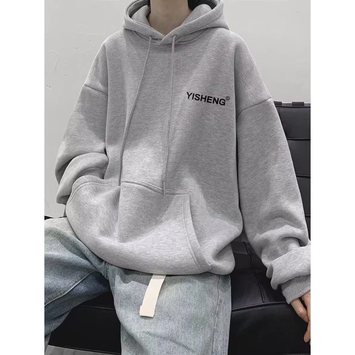 重磅纯棉秋冬加绒加厚连帽卫衣男士港风潮牌简约字母宽松休闲外套