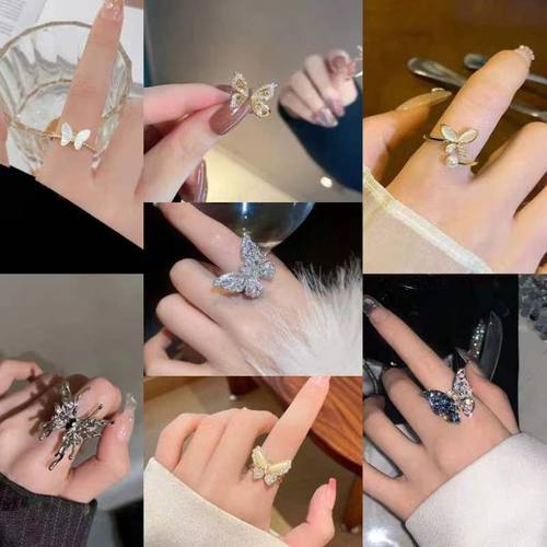高级感蝴蝶锆石开口戒指女时尚