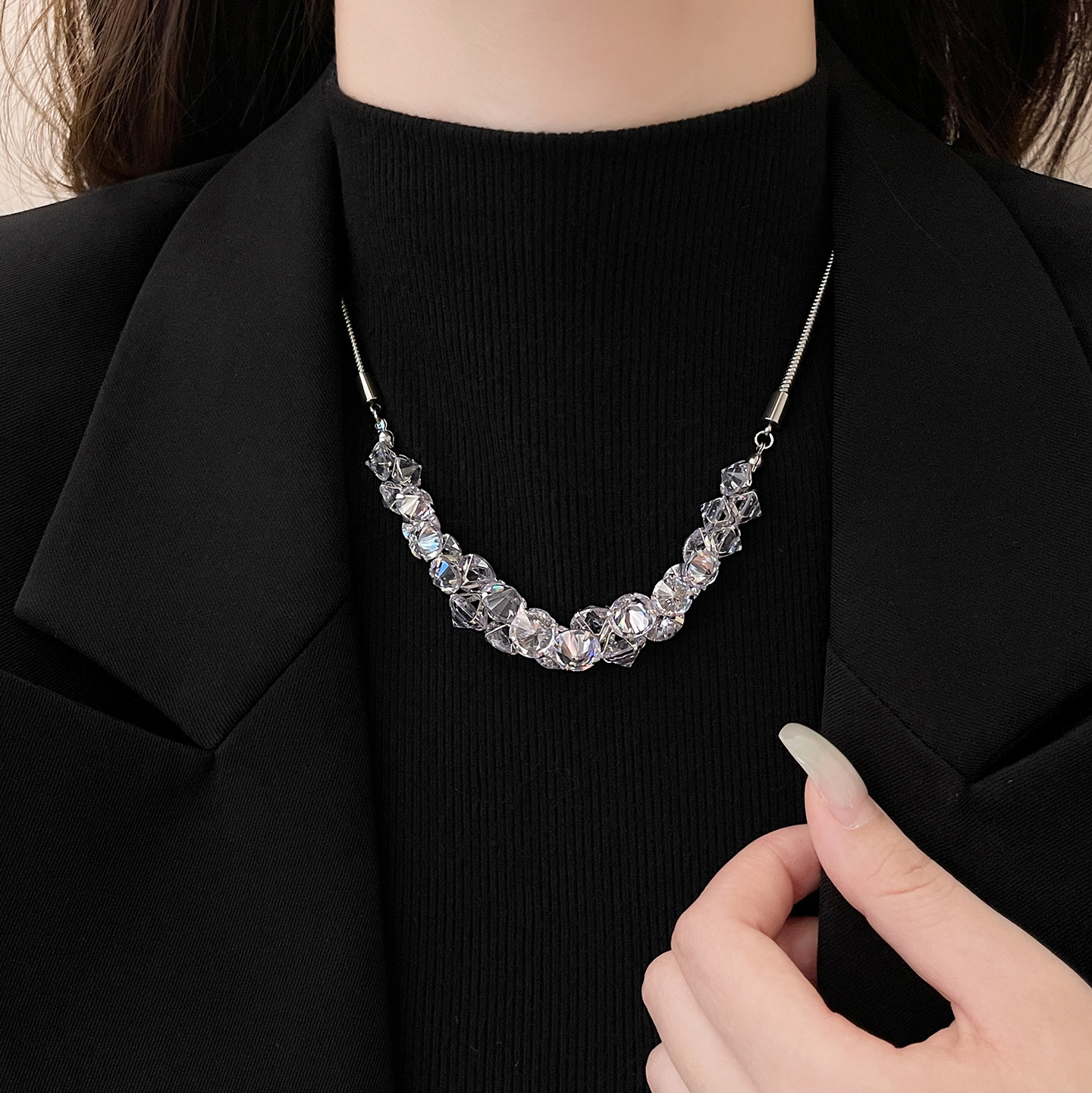 银色夸张水晶毛衣项链女2025新款大气高档高级感轻奢小众配饰秋冬,饰品/流行首饰/时尚饰品新,项链,淘宝优惠券,粉丝福利购,淘宝优惠卷